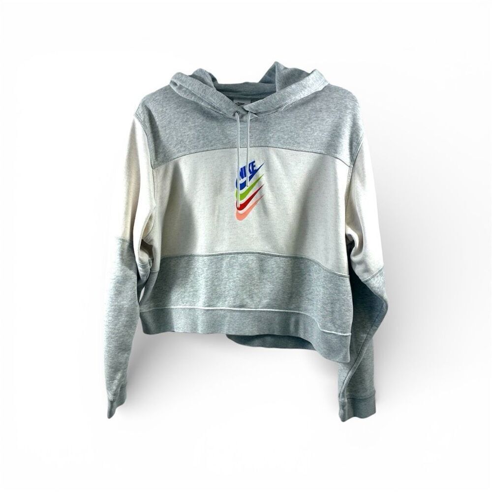 NIKE Pullover Crop Hoodie in Gray and White Size L